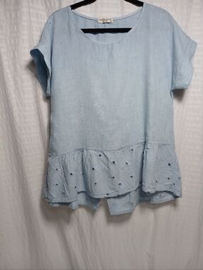 Made In Italy Terzo Millennio Linen Eyelet Hem Boho Top M